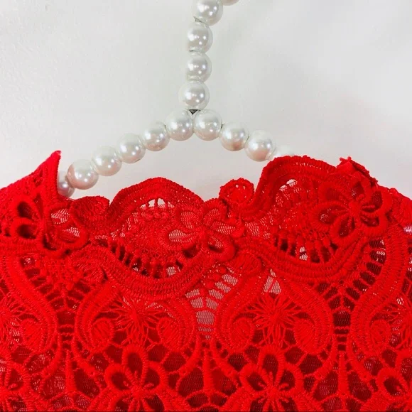 MIKAEL AGHAL Red Lace Sleeveless Midi Dress Size 2 - Picture 5 of 15